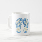 Blue Yellow Floral Flip Flops Summer Sun コーヒーマグカップ (正面左)