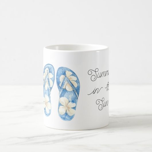 Blue Yellow Floral Flip Flops Summer Sun コーヒーマグカップ (中央)