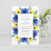 Blue Yellow Floral Whimsy Wedding 招待状 (スタンド正面)