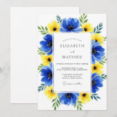 Blue Yellow Floral Whimsy Wedding 招待状 (正面/裏面)