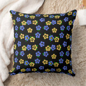 Blue yellow flowers on black background retro クッション (ブランケット)