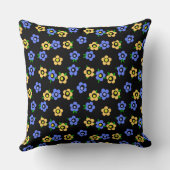 Blue yellow flowers on black background retro クッション (裏面)