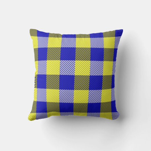 Blue Yellow Gingham Check Design  クッション (裏面)