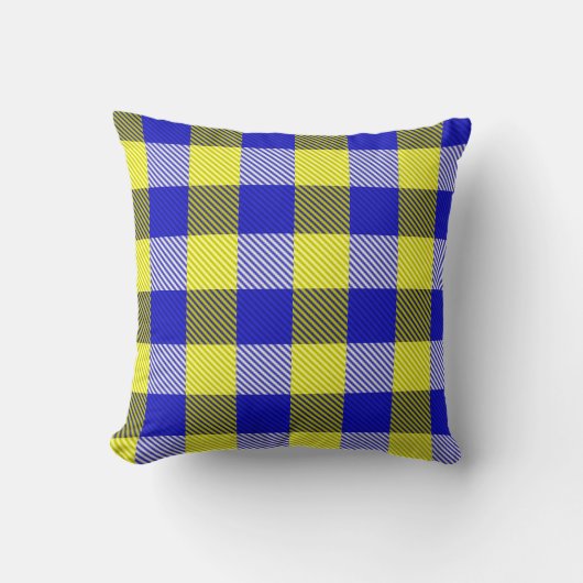 Blue Yellow Gingham Check Design  クッション (正面)