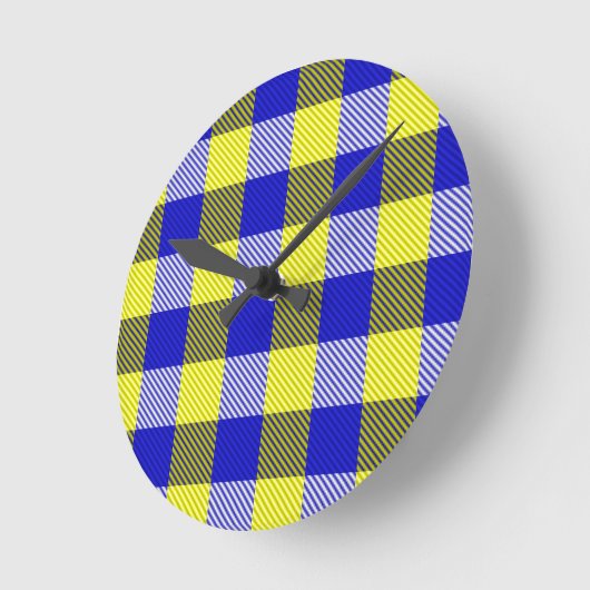 Blue Yellow Gingham Check Design  ラウンド壁時計 (傾斜)