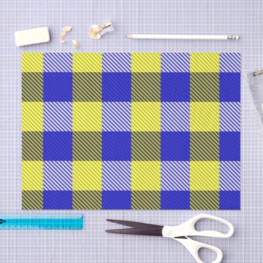 Blue Yellow Gingham Check Design 薄葉紙 (クラフト)