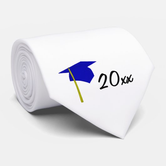 Blue Yellow Graduation Cap & Year Custom Necktie ネクタイ (ロール)