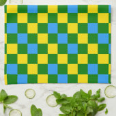 Blue Yellow Green Checkered Pattern Design  キッチンタオル (折り畳み)