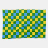 Blue Yellow Green Checkered Pattern Design  キッチンタオル (横)