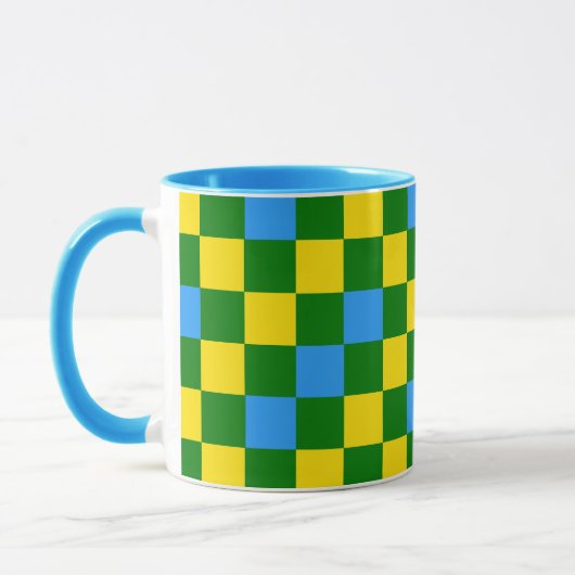 Blue Yellow Green Checkered Pattern Design  マグカップ (左)