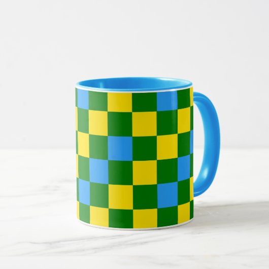 Blue Yellow Green Checkered Pattern Design  マグカップ (正面右)