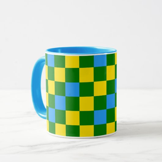 Blue Yellow Green Checkered Pattern Design  マグカップ (正面左)