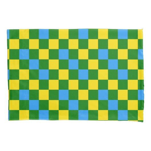 Blue Yellow Green Checkered Pattern Design  枕カバー (正面)