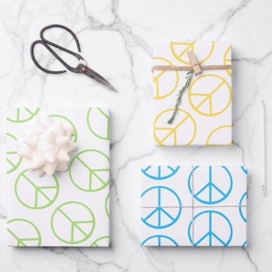 Blue Yellow Green Peace Sign Gift Wrap Combo ラッピングペーパーシート (正面)