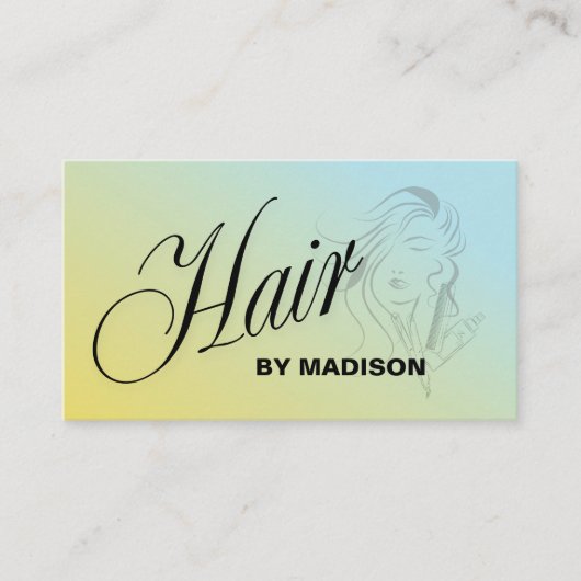 Blue Yellow Hair Stylist QR Code  Business Card 名刺 (正面)