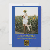 Blue Yellow Hand Written Photo QR Code Wedding 招待状 (裏面)