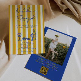 Blue Yellow Hand Written Photo QR Code Wedding 招待状