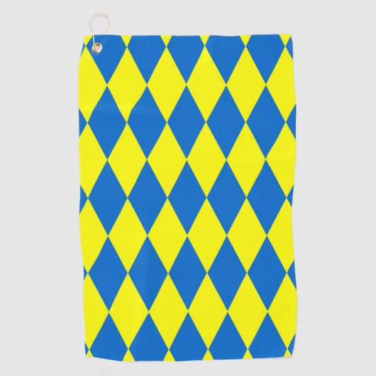 Blue Yellow Harlequin Checkered Design  ゴルフタオル (正面)