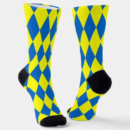 Blue Yellow Harlequin Checkered Design ソックス