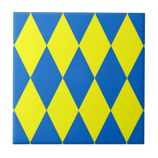 Blue Yellow Harlequin Checkered Design  タイル (正面)