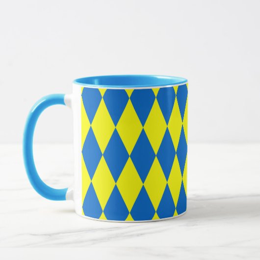 Blue Yellow Harlequin Checkered Design マグカップ (左)
