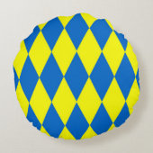 Blue Yellow Harlequin Checkered Design  ラウンドクッション (裏面)