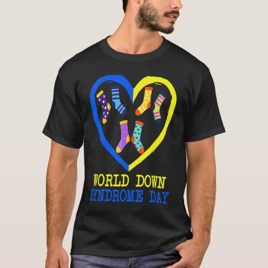 Blue Yellow Heart 21 World Down Syndrome Awareness Tシャツ (正面)