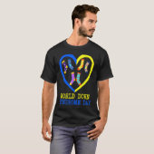 Blue Yellow Heart 21 World Down Syndrome Awareness Tシャツ (正面フル)