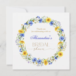 Blue Yellow Lavender Wildflower Wreath サンキューカード