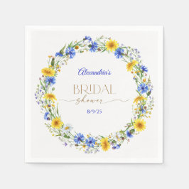 Blue Yellow Lavender Wildflower Wreath スタンダードカクテルナプキン