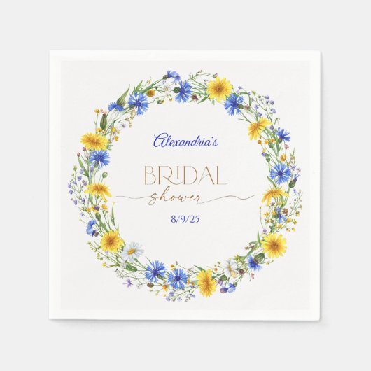 Blue Yellow Lavender Wildflower Wreath スタンダードカクテルナプキン (正面)