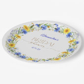 Blue Yellow Lavender Wildflower Wreath ペーパープレート (アングル)