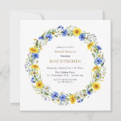 Blue Yellow Lavender Wildflower Wreath  招待状 (正面)