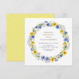 Blue Yellow Lavender Wildflower Wreath  招待状