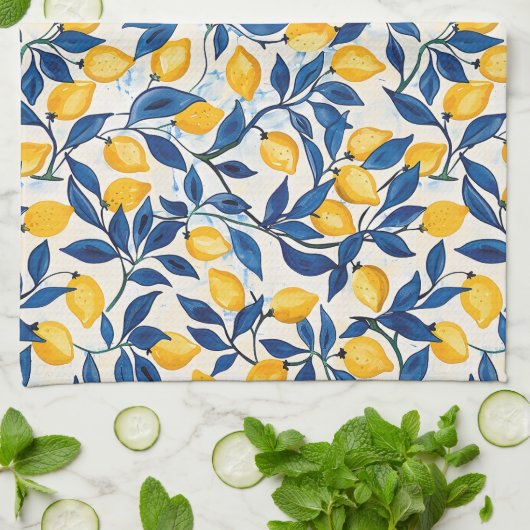 Blue & Yellow Lemon Kitchen Towel キッチンタオル (折り畳み)