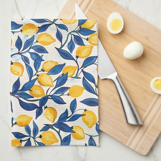 Blue & Yellow Lemon Kitchen Towel キッチンタオル (四つ折り)