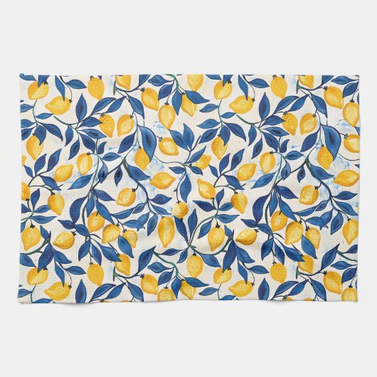 Blue & Yellow Lemon Kitchen Towel キッチンタオル (横)
