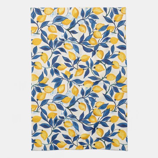 Blue & Yellow Lemon Kitchen Towel キッチンタオル (縦)
