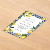 Blue Yellow Lemon Mediterranean Tile Wedding アクリル招待状 (レイダウン)