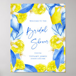 Blue Yellow Lemons Bridal Shower Welcome Sign ポスター