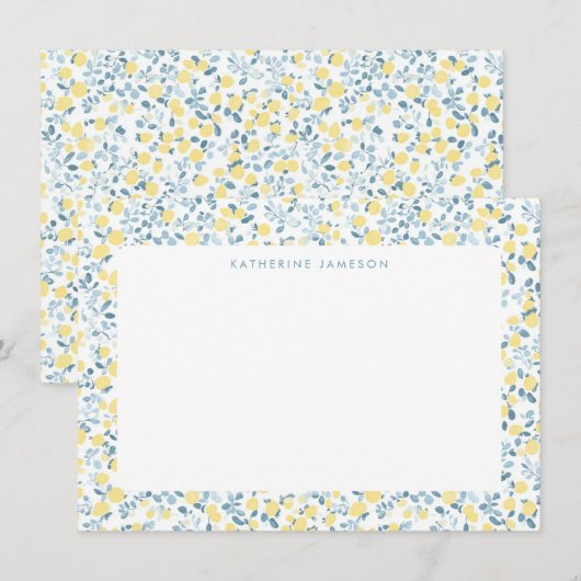 Blue Yellow Lemons Limoncello Monogram NoteCard ノートカード (正面/裏面)