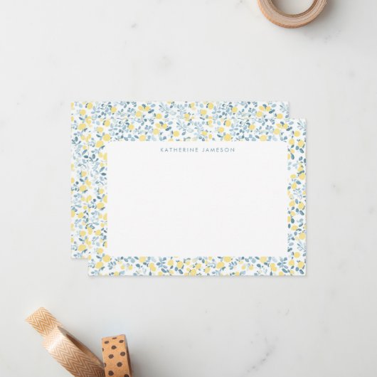 Blue Yellow Lemons Limoncello Monogram NoteCard ノートカード (正面/裏面インサイチュ)