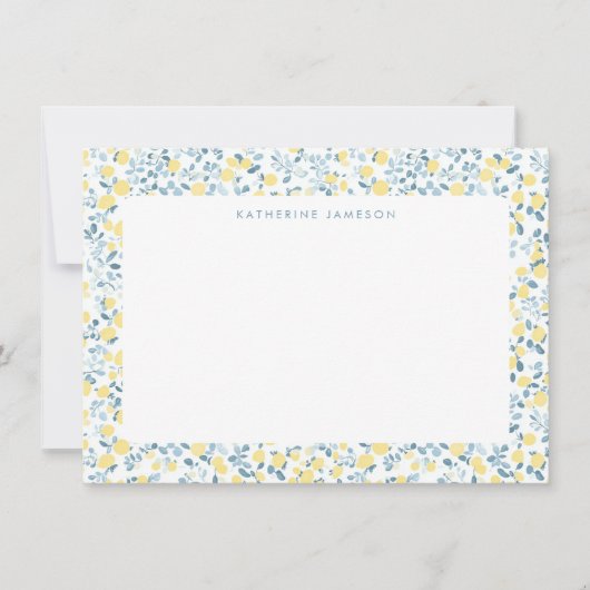 Blue Yellow Lemons Limoncello Monogram NoteCard ノートカード (正面)