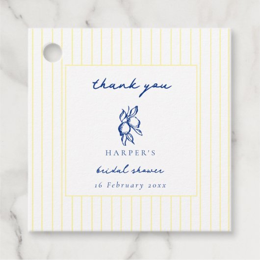 Blue & Yellow Lemons Thank You Bridal Shower フェイバータグ (正面)