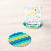 Blue Yellow Ocean Lemon Stripes ラウンドペーパーコースター (インサイチュ)