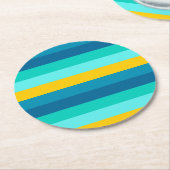 Blue Yellow Ocean Lemon Stripes ラウンドペーパーコースター (アングル)