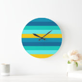 Blue Yellow Ocean Lemon Stripes ラージ壁時計 (ホーム)