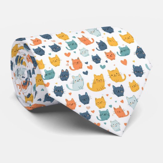 Blue Yellow Orange Kawaii Cat Pattern Cat Lover ネクタイ (ロール)