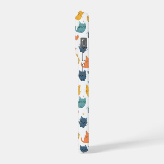 Blue Yellow Orange Kawaii Cat Pattern Cat Lover iPhoneケース (左側面)