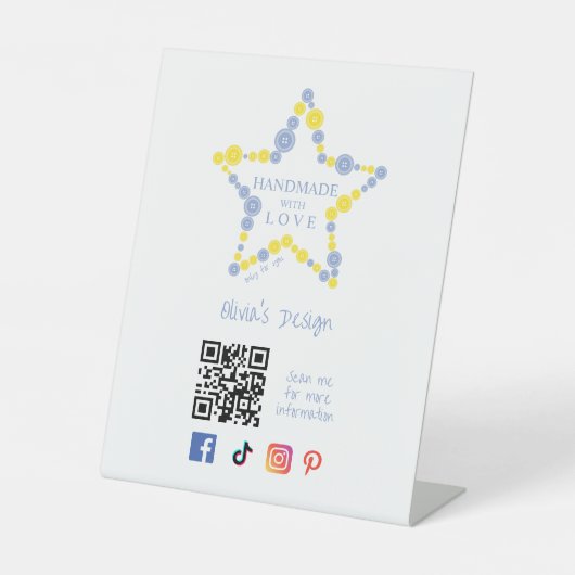 Blue & Yellow Original Buttons Star Handmade Love 台座サイン (正面)